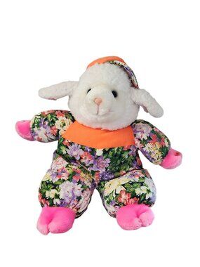 Vintage 24K Polar Puff plush white Lamb black floral outfit 1993